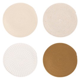 sourcing map Cotton Trivets Set, 4 PCS 13" Thicken Woven Heat Resistant Mats, Hot Plate Mats for Kitchen Countertops, Table, Home Decor (Brown)
