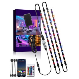 LED Strip Lights RGB Color Changing Dimmable with Remote and APP for TV Backlight, Bedroom, Cabinet Shelf Display, 4 Pre-Cut 1ft/4ft 48 LEDs