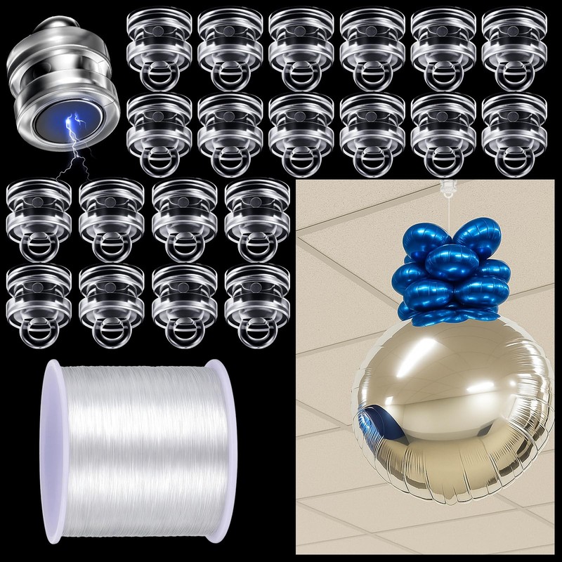 20 Pack Magnetic Ceiling Hooks with 328ft Clear Hanging Line,