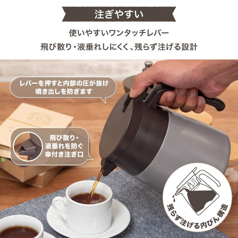 Atlas ACS-653ASH Coffee Server, Tabletop Pot, Thermal Pot, 22.9 fl