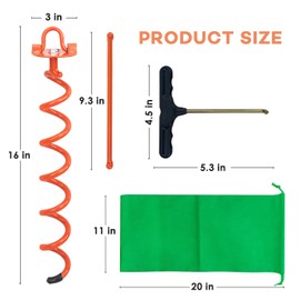 MIXXIDEA 16.2 Inch Orange Folding Ring Spiral Ground Anchors Metal Ground Stakes Dog Tie Out Stake Spiraling Anchor Trampoline Anchors for Tent (4pk)