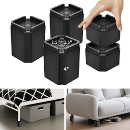 ZDDLOINP Furniture Risers Adjustable Bed Risers 4 Inch, Bed Lifts Risers Square Heavy Duty Risers Stackale Bed Frame Risers Table Risers for Bed, Sofa, Desk, Couch Supports up to 2000 Lbs(4 Pack)