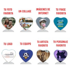 Portarretrato Corazón de Cristal Personalizado con Foto, Porta foto Corazón con Imagen personalizable, Marco de cristal sublimado con foto personalizado