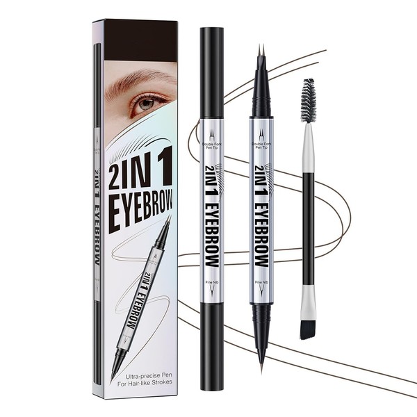 WUBLSYAN Eyebrow Pencil Curved Eyebrow Pen, Microblading Eyebrow Pen 2-in-1