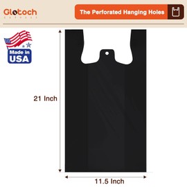 Glotoch 1000 Count Plastic T-shirt Bags Black, 11.5" x 6.5" x 21" White Grocery Bags with Handles for Restaurant, Retail, Grocery Store, Takeout, Convenience Stores, Shopping Bag in Bulk