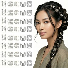 CHENLONB Hair Beads Dance Hair Accessories Metal Coil Hip Hop Hair Accessories for Braiding DIY Hair Ornaments Hair Clips Set of 40 (Silver)