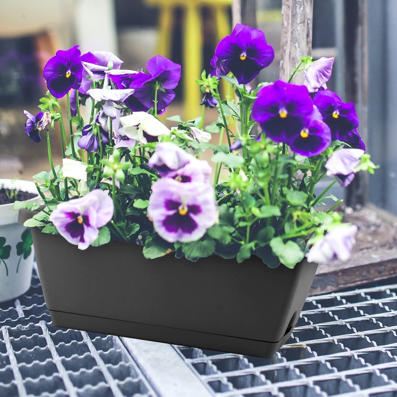 LEXININ 6 Pack 14 Inch Black Plastic Rectangular Window Planter