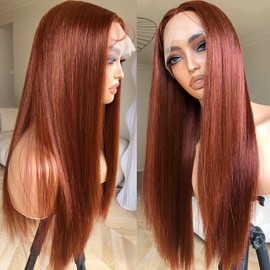 Reddish Brown Lace Front Wigs Human Hair Pre Plucked 13x4 HD Straight Auburn Colored Human Hair Lace Front Wigs Glueless Wigs for Women Lace Full Frontal Human Hair Wigs with Baby Hair 22 inch