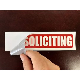 No Soliciting Stickers (Two Pack) | Peel and Stick Decal Signs for Door or Window | (8 x 2 inches) Perfect for House Home Office or Business | Deter Door to Door Sales | Sticks to Glass Metal and More