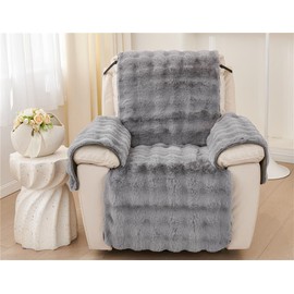 Triflice Plush Recliner Slipcover Home Faux Fur Fluffy Recliner Chair Slipcover Non Slip Back Fuzzy Fluffy Reclining Couch Cover Soft Comfort Sofa Slipcover Washable Furniture Protector (Gray)