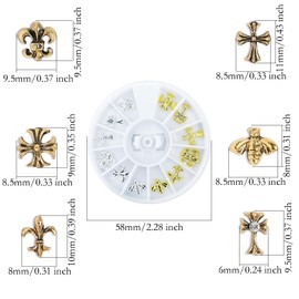 2 Boxes AB Nail 24 Pcs Mixed Sizes 3D Nail Art Accessories Multi Shapes Manicure Decoration for Nail Face Decoration Nail Makeup DIY Craft(golden and Silver)