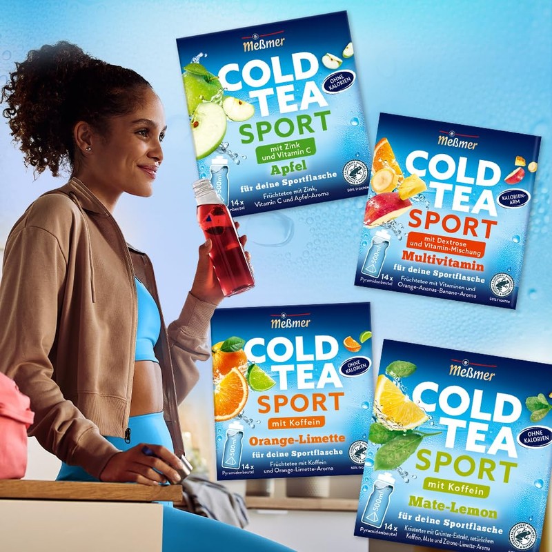 Meßmer Cold Tea Sport Orange–Lime, Limited Edition, with Caffeine, 14