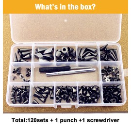 120 Sets Mixed Designs Metallic Black Bullet Spikes Kit for Clothing Solid Rapid Rivets Punk Cone Studs DIY Leather Crafts Handmade