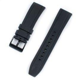 StrapHabit Quick Release Rubber Watch Strap Band FKM 20mm 22mm 24mm (Black w/Black Buckle, 20mm)