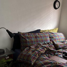 MKXI Buffalo Plaid Duvet Cover Set 3 Piece Vintage Bedding in Kelly Green, Navy & Red | 100% Washed Cotton Reversible Design with Zipper Closure & Corner Ties,Shabby Chic Aesthetic for Twin