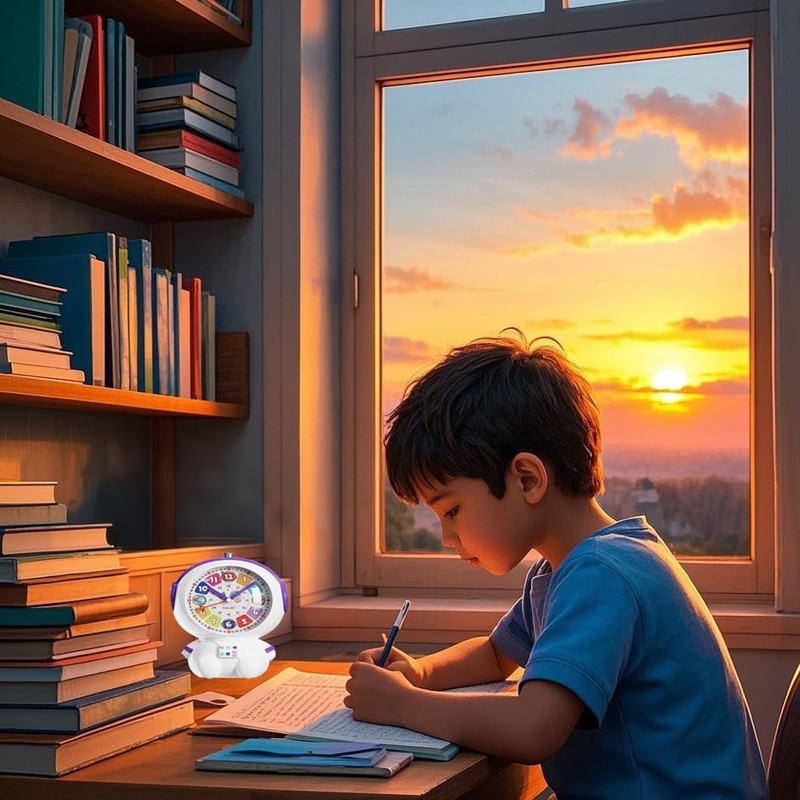 Children Analog Learning Clock, Cute Astronaut Design, Silent, Alarm Clock