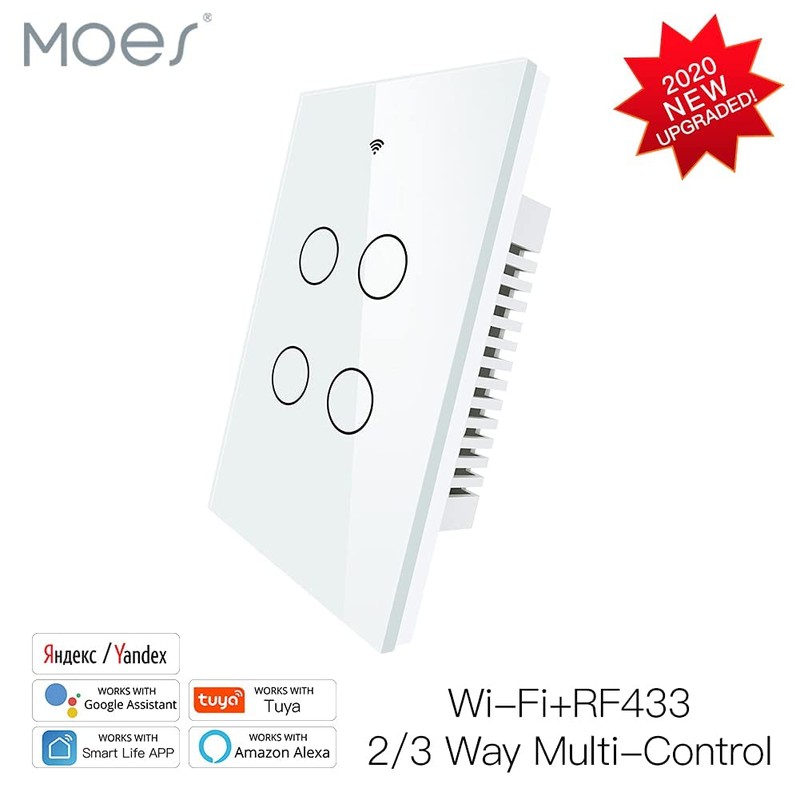 MOES 2.4GHz WiFi Wall Touch Smart Switch Neutral Wire Required,