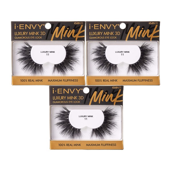 i-ENVY Luxury Mink Collection 100% Visón real Glamorous Eye Look Máximo Fluffiness 3D Multi-Curl Angle (Paquete de 3)