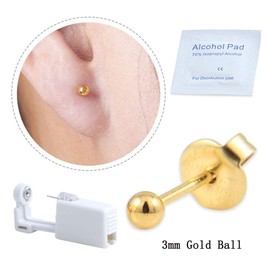 2 Pack Self Ear Piercing Gun Earring Disposable Ear Stud Gun Kit Sterile No Pain Ear Piercing Gun Kit Tool (Gold Ball)