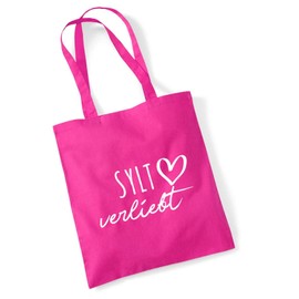 huuraa Jute Bag Sylt in Love Cotton with Name of Your Favourite Island Gift Idea for Friends and Family, fuchsia