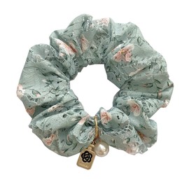 Elegant Floral Chiffon Hair Tie for Women – Soft and Stylish Scrunchie, Feminine Hair Accessory (1-Green)