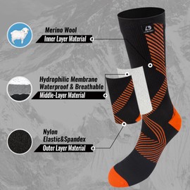 LEAKDRY Waterproof Socks,Thermal Mid Calf,Long Socks,Lighteweight & Breathable (US, Alpha, Medium, Regular, Regular, Black/Orange Stripe)