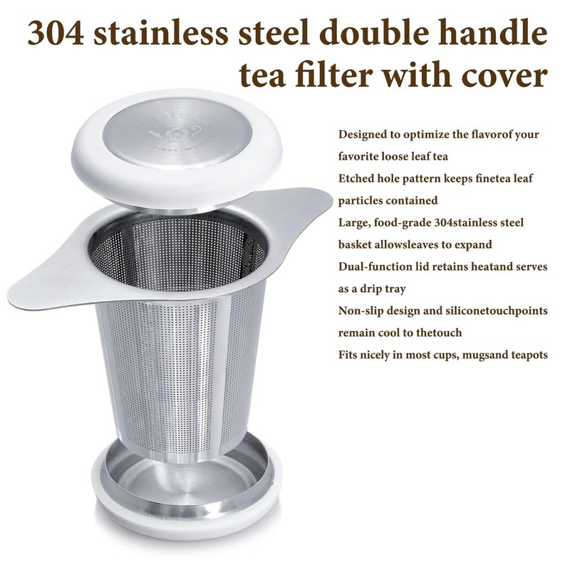 304 Stainless Steel Tea Strainer with Lid and Double Handles