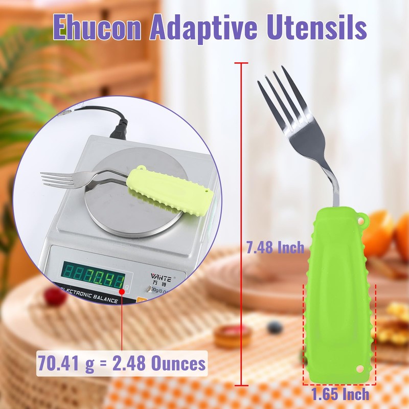 Ehucon Adaptive Utensils Angled Spoon and Fork for Hand Tremors