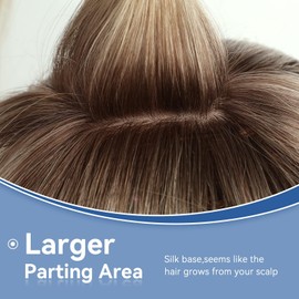 EMMOR Hair Toppers for Women, Hair Loss Cover, Hair Topper for Women with Thinning, Human Hair, 150% Density, Silk Base Three Clips in Topper 10 inch Ombre Blonde