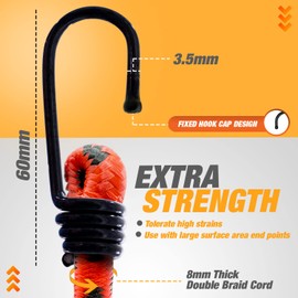 CUALITYX CUALITYX Bungee Cords with Hooks Heavy Duty Pack of 10 Weatherproof & UV-Resistant Elastic Bungee Straps – Ideal for Securing Luggage, Camps, Tarps, Garden Furniture, Wheelie Bin Lid Covers