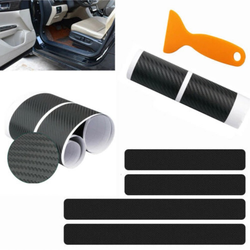Black Carbon Fiber Scuff Plate Door Sill Cover Panel Step