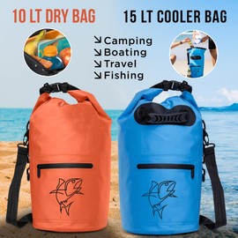Floating Dry Bags Waterproof Pack of 2 - Lightweight Dry Sack Backpack 15L Blue, 10L Orange Waterproof Bag - Easy Carry Waterproof Bags for Camping, Boating, kayaking, Fishing