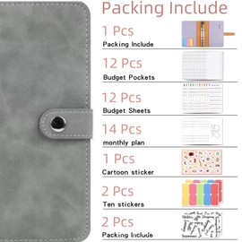 Budget Binder System with Cash Envelopes for Budgeting, Suitable for All Standard A6 Size Money Saving Binder Organizer for Cash，Card，Coupons with Zipper Pockets and Budget Sheets (Gray)