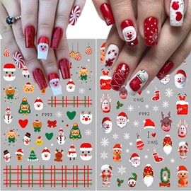 10 Sheets Christmas Nail Art Stickers 3D Snowflakes Elk Santa Claus Design Winter Nail Supplies Xmas Cute Nail Decals Self-Adhesive Design Holiday Nail Stickers for Women New Year DIY Acrylic Nails