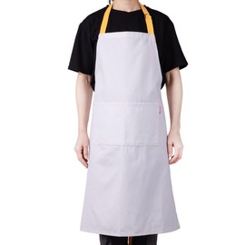 Zihuatailer Cooking Apron for Women and Men, Adjustable Kitchen Apron with Pockets, White Cotton