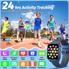 meoonley Kids Watch with 140 Sports Modes, 1.5" Kids Fitness Tracker, Boys Smart Watch, No APP/Phone Required, Sleep Monitor, Heart Rate, Puzzle Games, IP68 Waterproof,Gifts for Boys Teens Aged 6-15