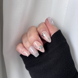 Circular Glitter Sequin Flower Handmade Nail Tips - Oval-Short / 원형글리터 스팽글 꽃 수제네일팁 - 오발-숏