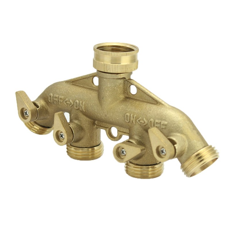 Tech Traders [BRASS BODY] 4-Way Brass Faucet Manifold Garden Hose