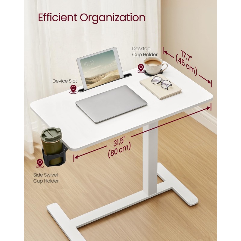 VASAGLE VASAGLE Overbed Table with Wheels, Mobile Standing Computer Desk,