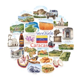 Navy Peony Vibrant Venezuela Travel Stickers (28pcs) - Watercolor, Caribbean, Caracas Venezuelan-Themed Decals for Journals, Scrapbooks, Luggage