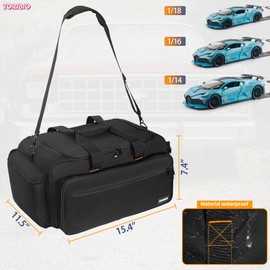 TORIBIO RC Car Bag for 1/14, 1/16 and 1/18 Car, Storage Bag for RC Cars with Bottom Clapboard for Support, Multipocket Protective RC Carry Case Tools Accessories, 15.4"x11.5"x7.4"