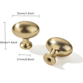 khtumeware 2 Pack 1-3/8 inch(35mm) Champagne Bronze Cabinet Knobs Egg Knobs Satin Brass Oval Drawer Knobs Kitchen Cabinet Hardware Zinc Knobs for Dresser Drawers