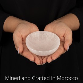 Wish Well Selenite Bowl with Amethyst Necklace – 4" Selenite Crystal Bowl – Mined and Crafted in Morocco – Ideal for Cleansing and Recharging Crystals and Healing Stones, Meditation, and Decor