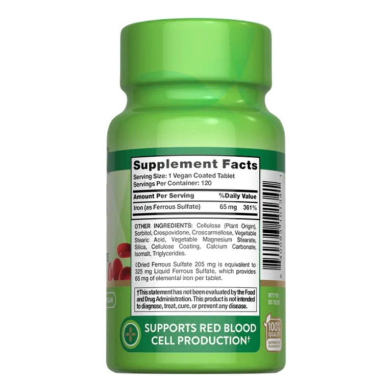 Nature Truth Suplemento Hierro Sulfato Ferroso 65mg 120 Tabletas