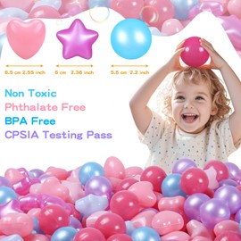 Heopeis Ball Pit Balls Stars and Hearts 100 200 500 1000 Plastic Balls for Toddlers Phthalate Free BPA Free Crush Proof Balls in Reusable Play Toys for Kids with Storage Bag Indoor Outdoor