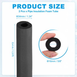 PATIKIL 5/8" (16mm) ID x 1.3Ft x 0.35" Pipe Insulation Foam Tube, 2Pcs Pipe Cover Wrap Roll Bar Tubing for Handle Grip HVAC Air Conditioner Units, Black