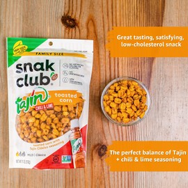 Snak Club Toasted Corn, Tajin Clásico Chili & Lime Flavor, Crunchy, Flavorful Low-Cholesterol Individual Snacks, 2.5oz (Pack of 12)