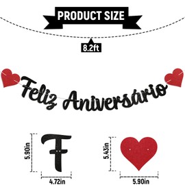 Feliz Aniversário Banner - Happy Anniversary Sign, Spanish Fiesta Mexican Theme Wedding Anniversary Party Decorations Balck Glitter
