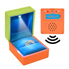 VOICEGIFT Ring box with LED Light - Audio Recording Box with Playback for Engagement, Wedding and Special occasions (Salmon/Lime)