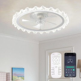FTZVRD Ceiling Fans with Lights, 20 Inch Ceiling Fan with Light and Remote, Low Profile Reversible White Fandelier Ceiling Fan, Dimmable LED, Flush Mount, DC Motor, for Bedroom, Kitchen, Office